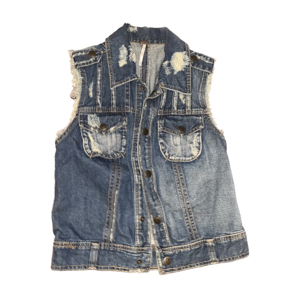 2000s denim macrame vest